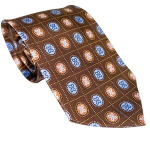 JoS. A. Bank Mens Tie 100% Silk Made in Italy Brown Geometric Floral 60x3.5”